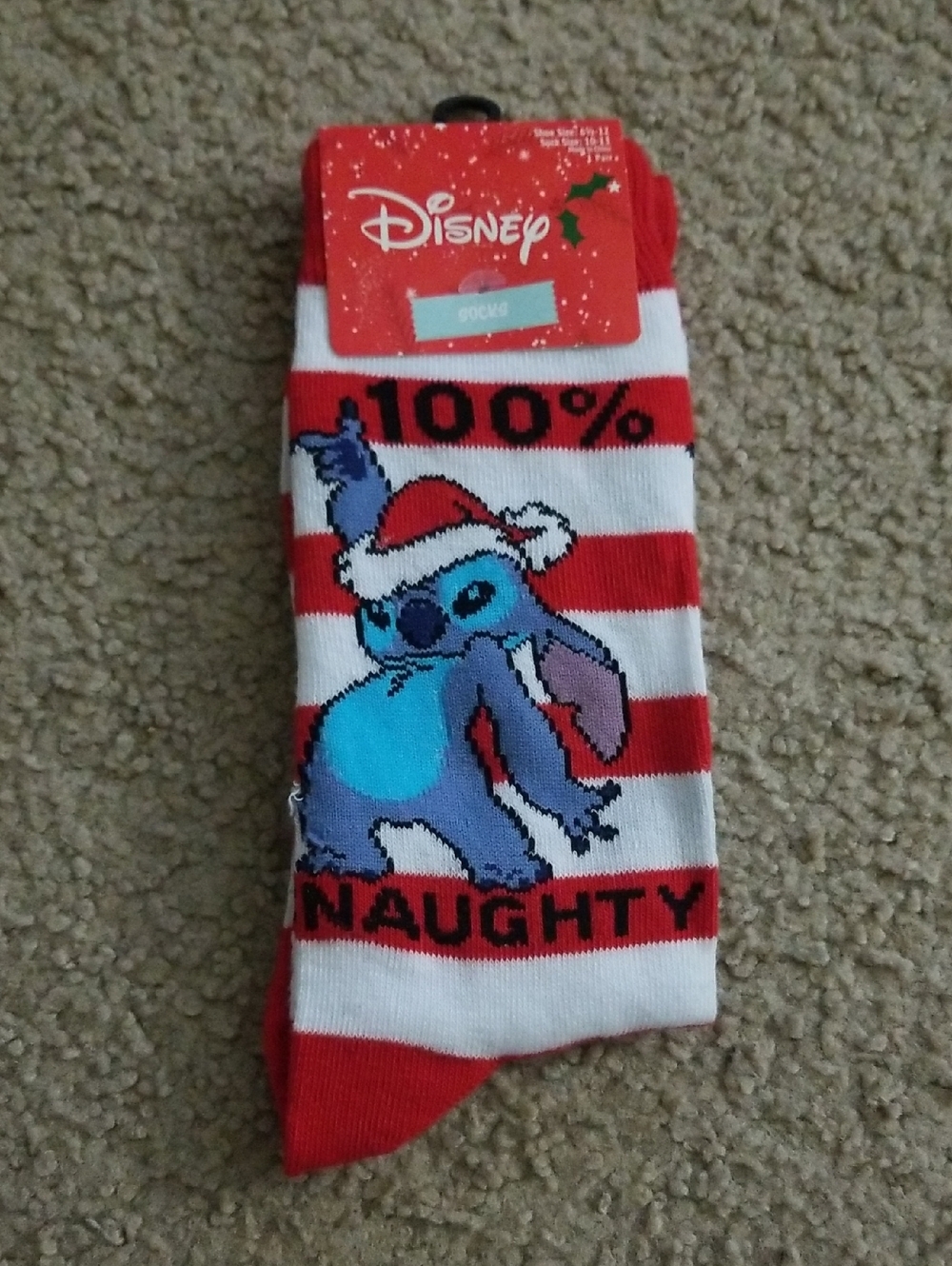 NWT Disney Lilo & Stitch Holiday Crew Socks - "100% Naughty"